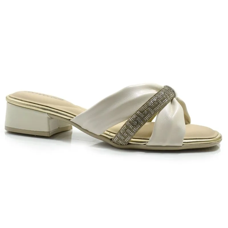 Tamanco de Salto Bloco Feminino Comfortflex Creme 2455402 35