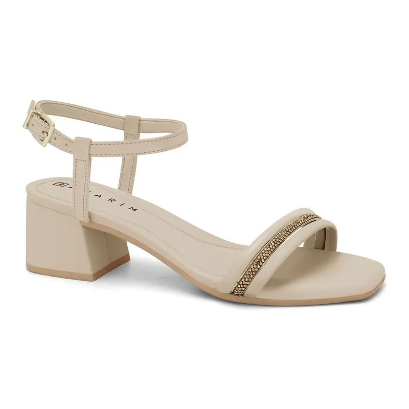 Sandália Salto Médio Almond com Tira Strass Ramarim 2430203-5 33