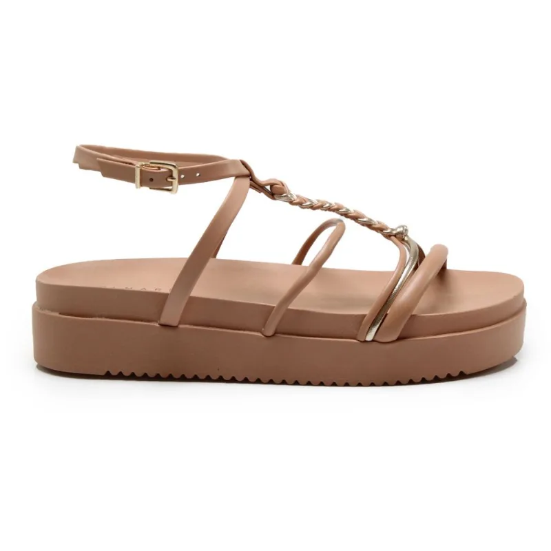 Sandália Flatform Ramarim Trança Ouro Feminina Bege CAQUI/OURO - 37