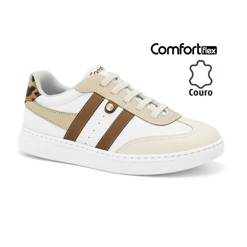 Tênis Couro Branco/Palha Comfortflex 2565302-9 40