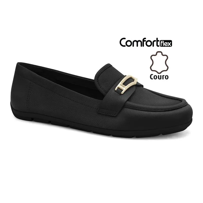Mocassim Couro Preto Comfortflex 2561331-5 33