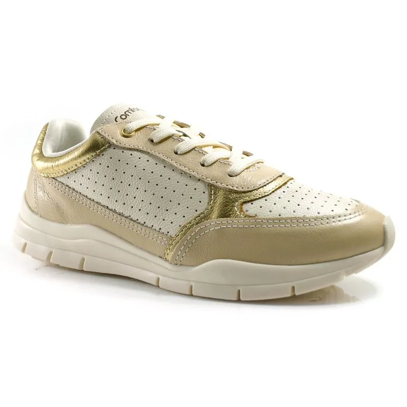 Tênis de Couro Feminino Comfortflex Bege 2535303 MET 35