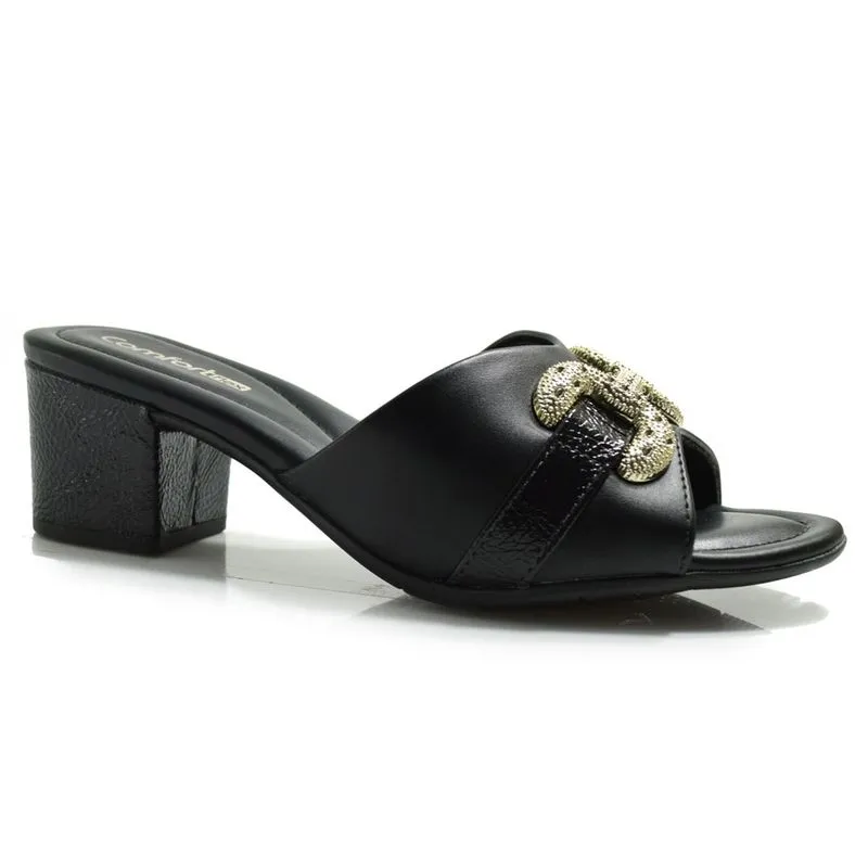 Tamanco de Salto Bloco Feminino Comfortflex Preto 2557401 36