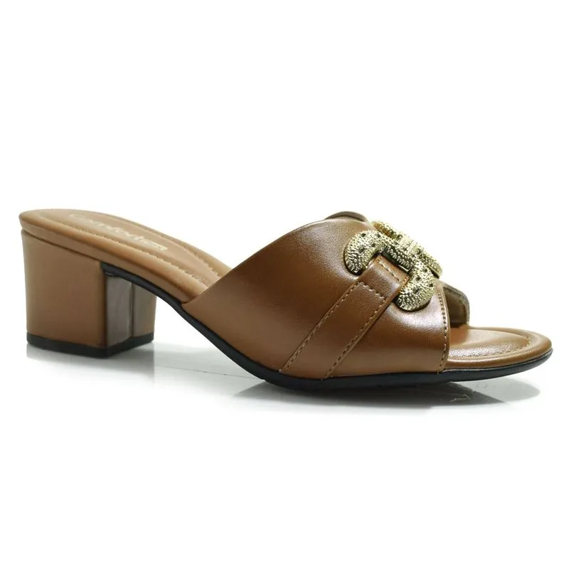 Tamanco de Salto Bloco Feminino Comfortflex Marrom 2557401 34