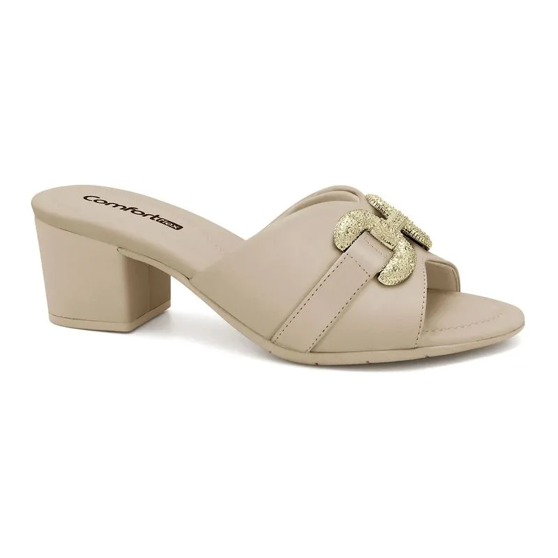Tamanco Salto Bloco Almond Comfortflex 2557401-4 33