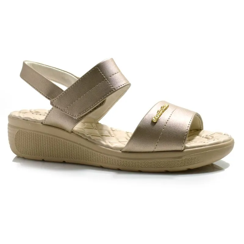 Sandália Anabela Feminina Comfortflex Dourado 2586402 MET 39