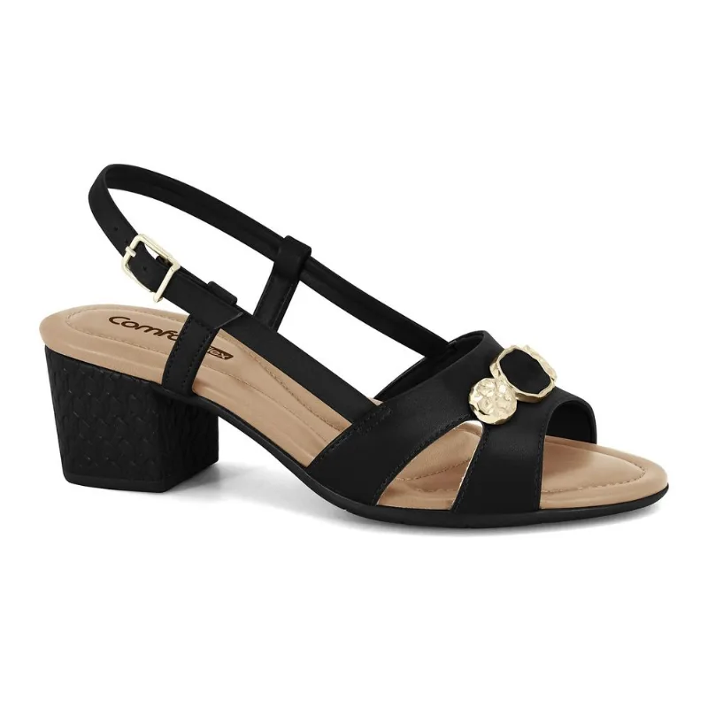 Sandália Salto Bloco Preta Comfortflex 2557408-4 35