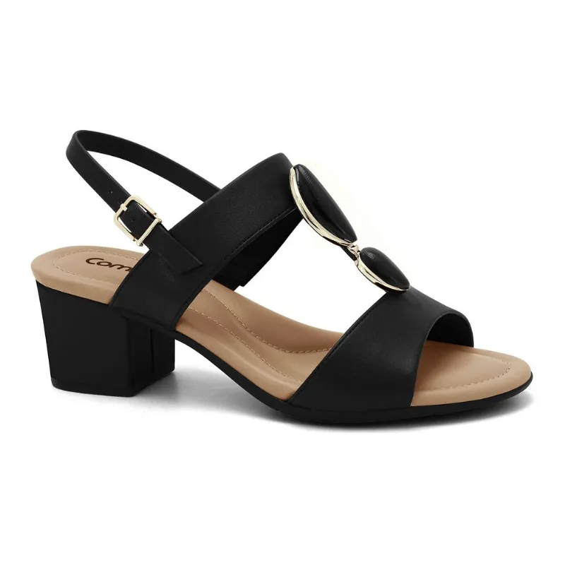 Sandália Salto Bloco Preta Comfortflex 2557410-1 35