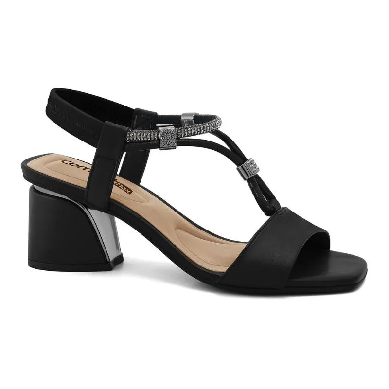 Sandália Salto Bloco Preta Comfortflex 2574402-1 36