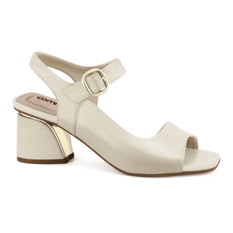 Sandália Salto Bloco Creme Comfortflex 2574404-4 33