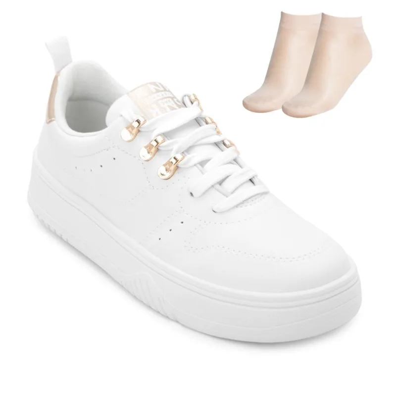 Tênis Casual BD Ramarim e Meia RM25-25882 38 / Branco/Dourado