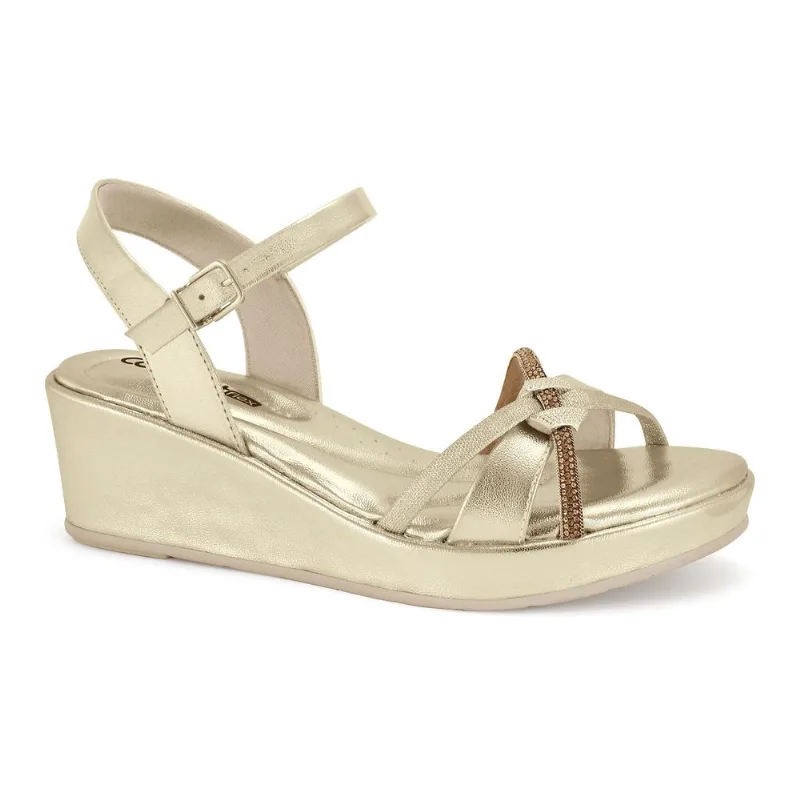 Sandália Anabela Dourada Comfortflex 2553406-6 35