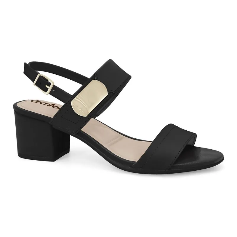 Sandália Salto Bloco Preta Comfortflex 2562402-2 40