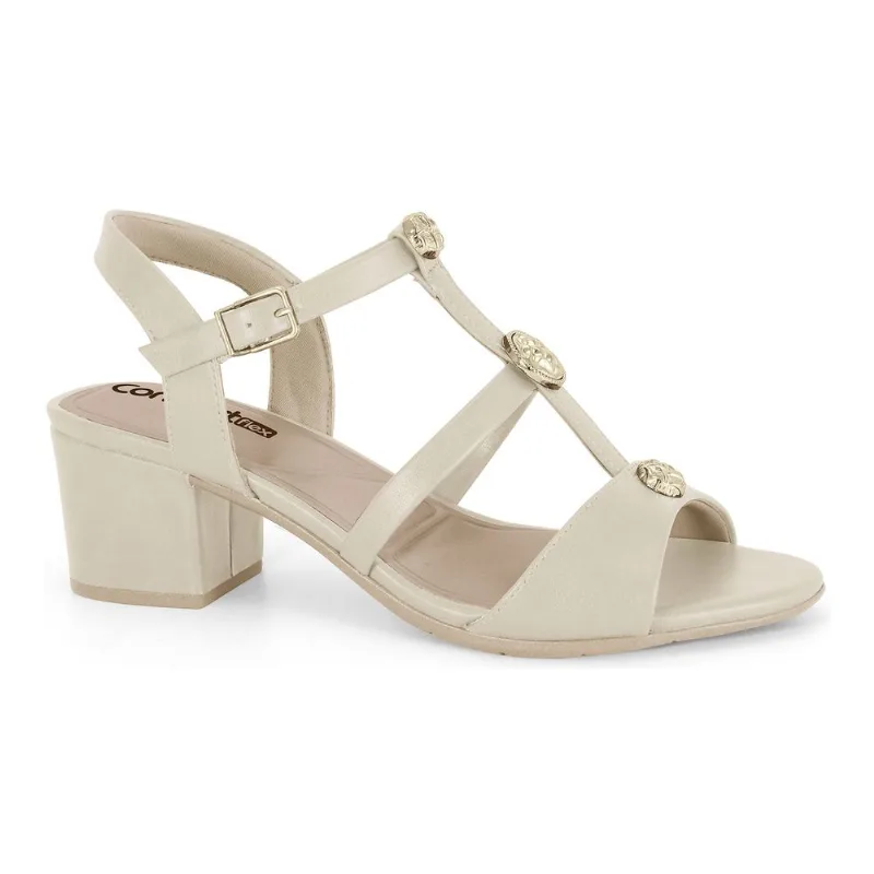 Sandália Salto Bloco Creme Comfortflex 2562403-3 38