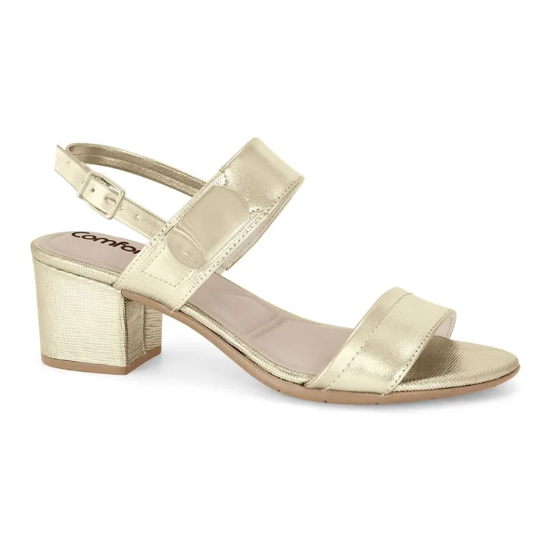 Sandália Salto Bloco Dourada Comfortflex 2562402-1 39