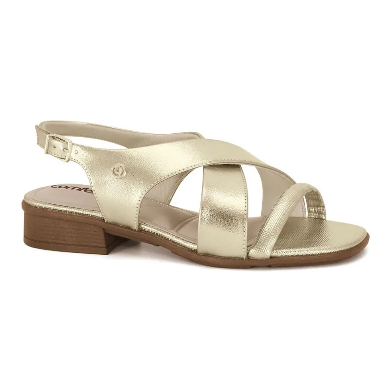 Sandália Salto Baixo Dourada Comfortflex 2561403-1 34