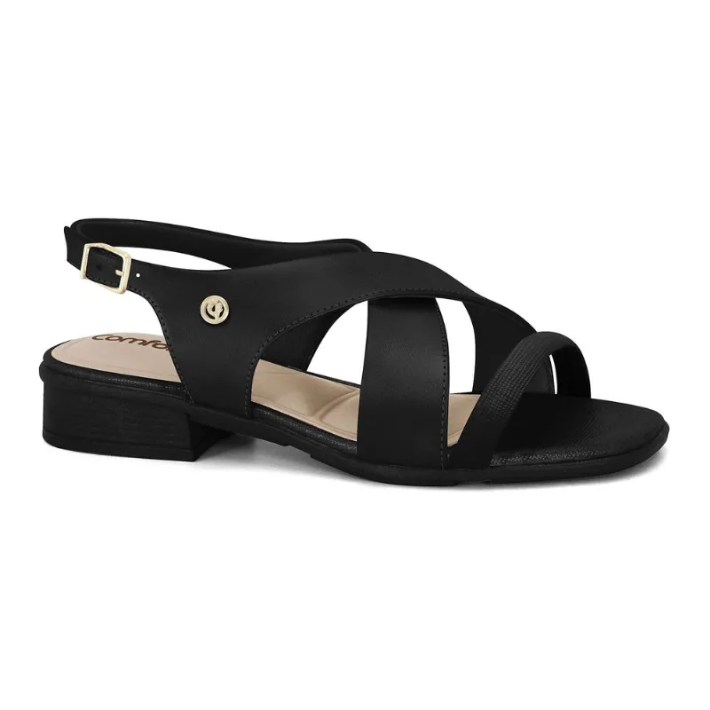 Sandália Salto Baixo Preta Comfortflex 2561403-2 38