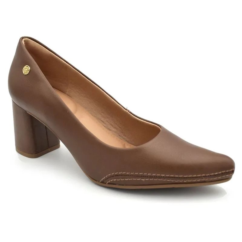 Scarpin de Couro e Salto Bloco Total Comfort Ramarim Marrom 2664101 34