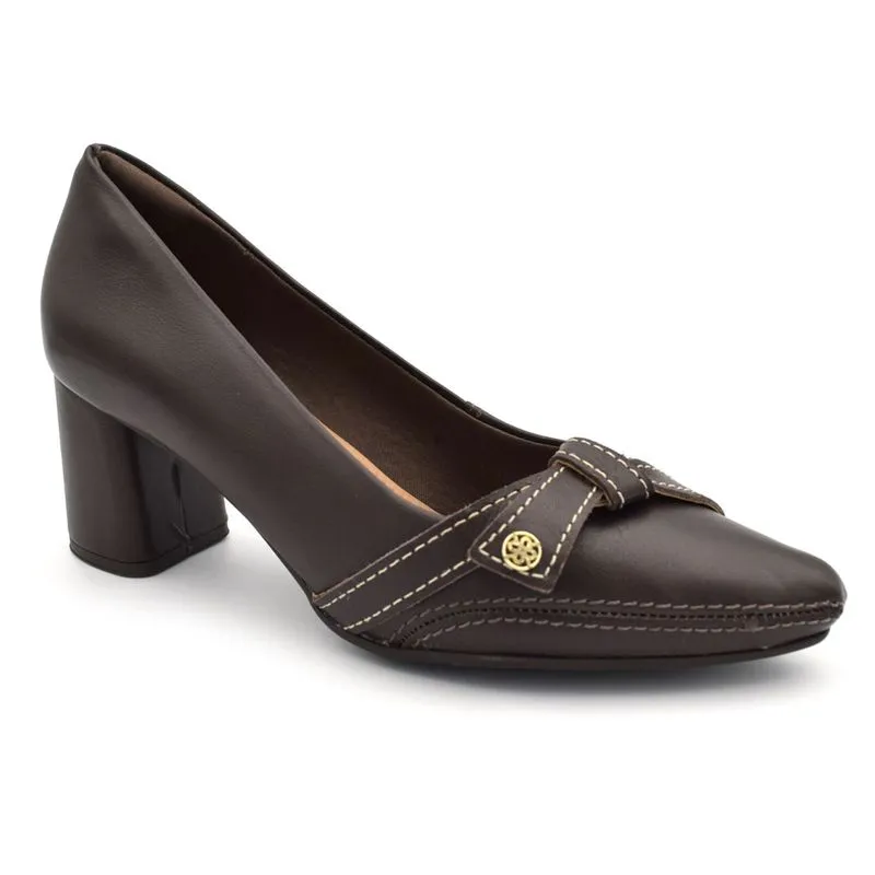 Scarpin de Couro e Salto Bloco Total Comfort Ramarim Marrom 2664103 36