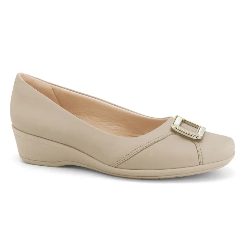 Sapato Comfortflex Anabela Feminino Bege Casual 36