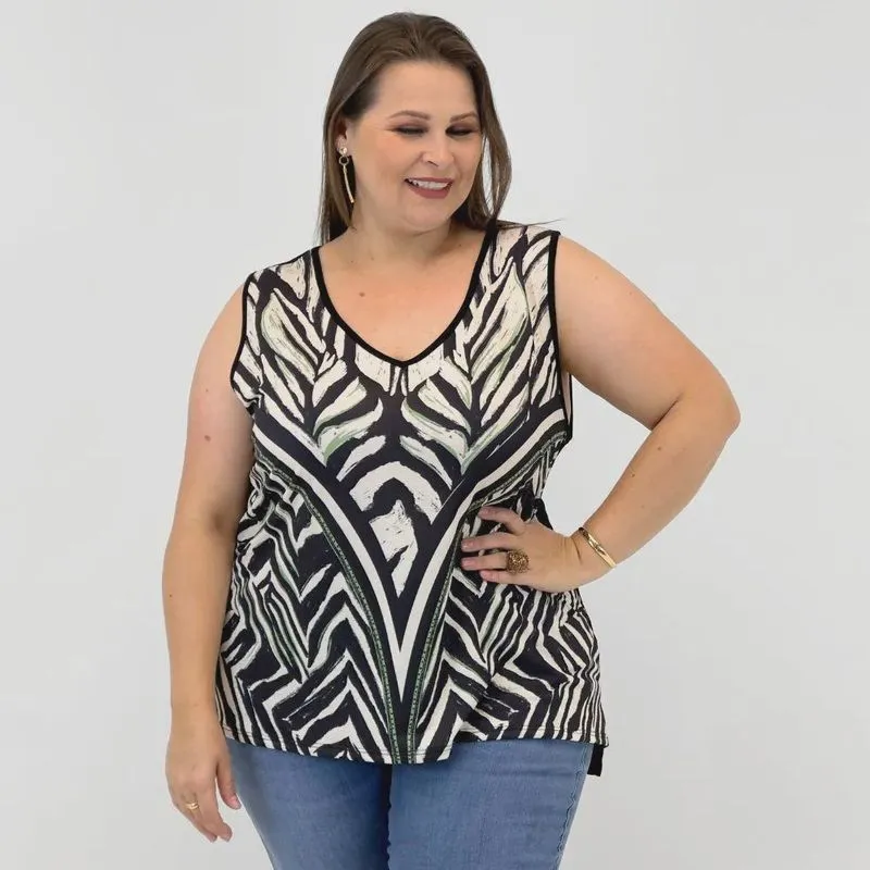 Blusa Lisamour Plus Size Regata Estampada Feminina