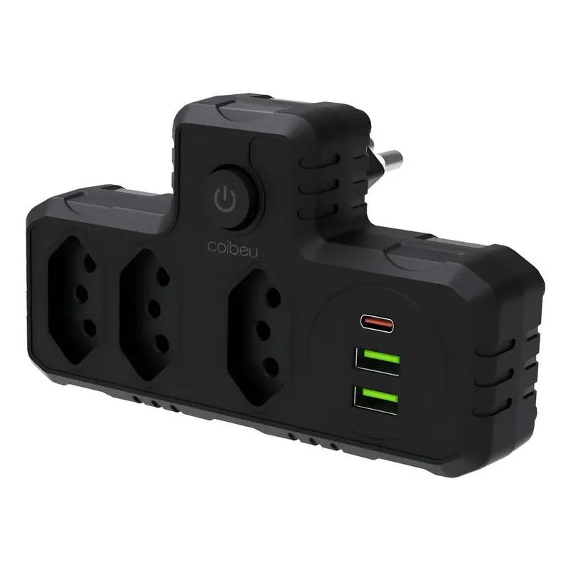 Extensão 110v/220 Coibeu 3 Tomadas 2 Usb 1pd Preto 127/220v