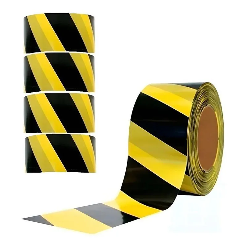 Kit 4 Fita Zebrada Sinalização Cor Preto E Amarelo 7cm X 200