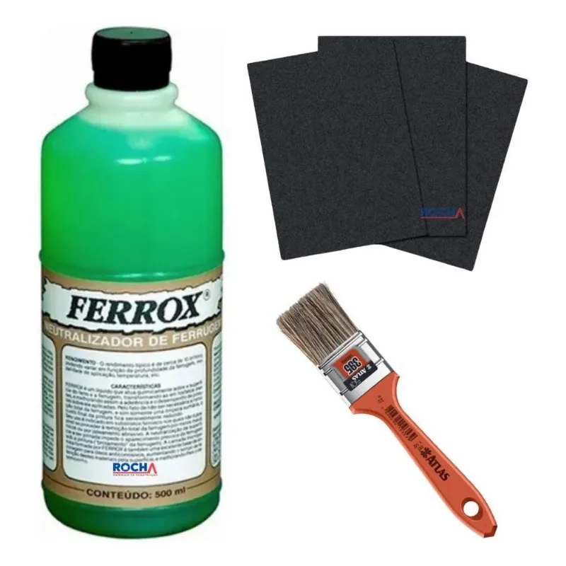 5x Removedor De Ferrugem Ferrox 500ml + Pincel + Lixa Ferro