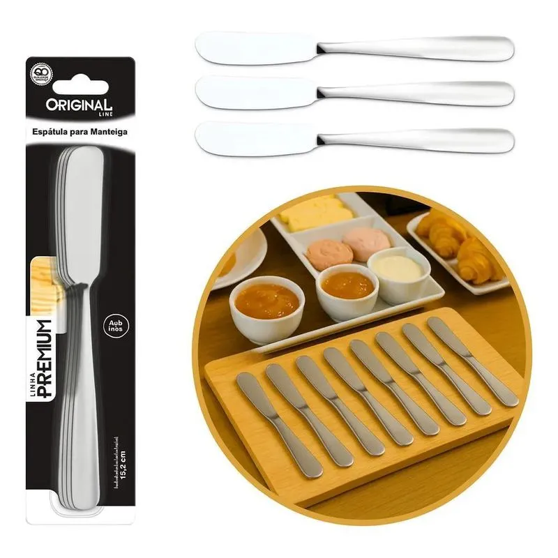 Espatula Manteiga Inox Kit 06 Peças 14,5cm Cozinha Premium -