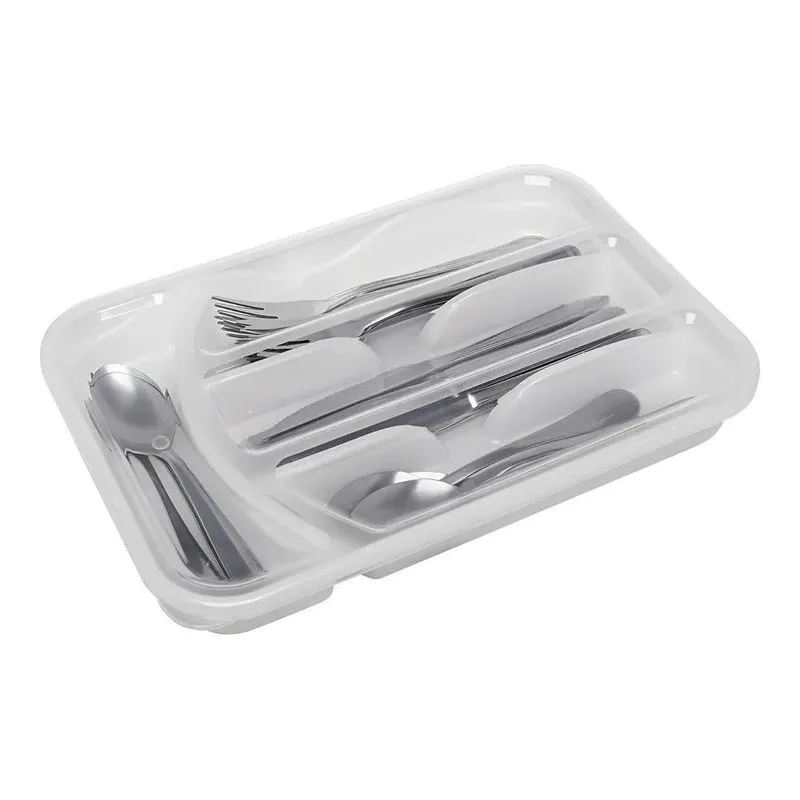 Porta Talheres Jaguar 4 Divisórias Branco Com Tampa