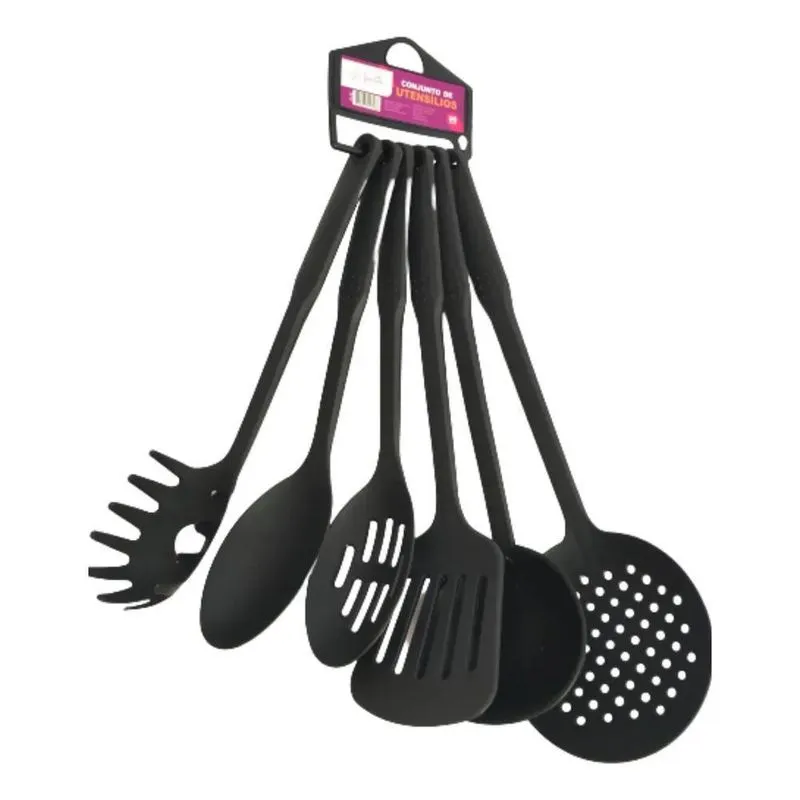 Jogo 6 Colheres De Nylon Concha Utensílios Cozinha +