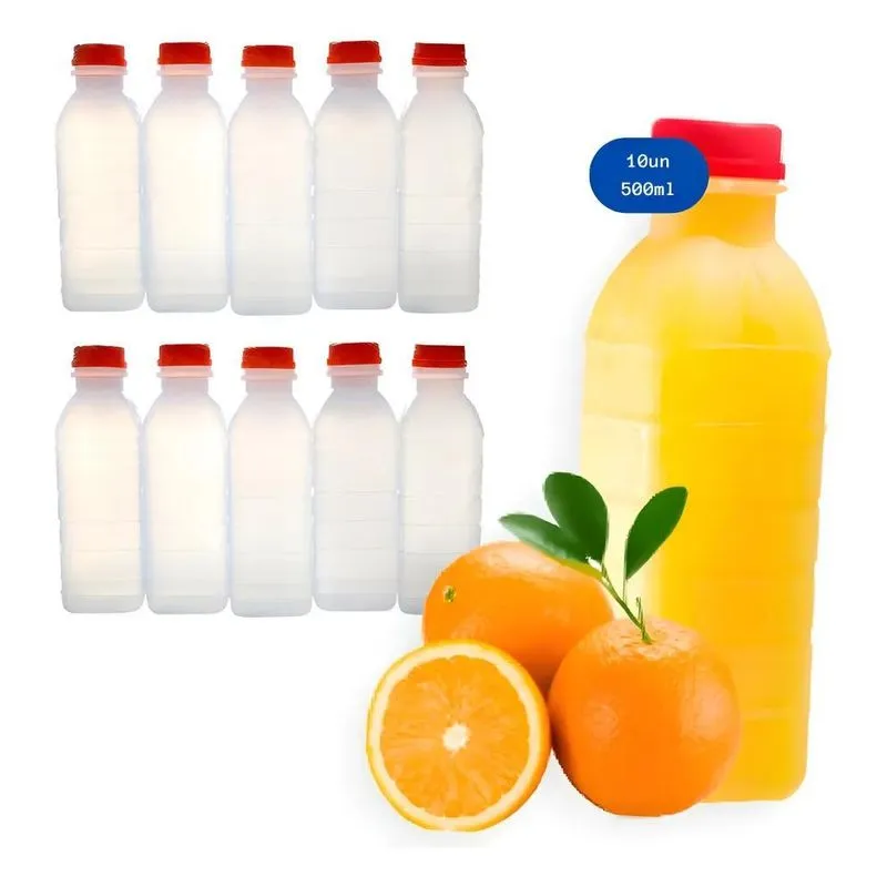 10un Garrafa Plástica 500ml Leitosa Com Tampa Lacre Laranja