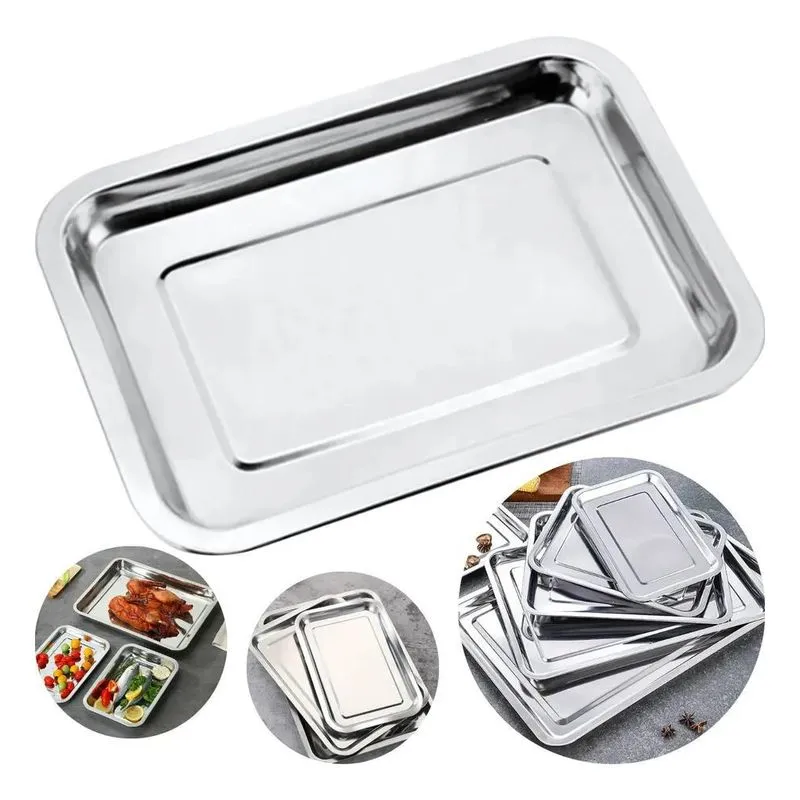 Bandeja Servir Aço Inoxidável Retangular Rasa 27 X 36 Cm