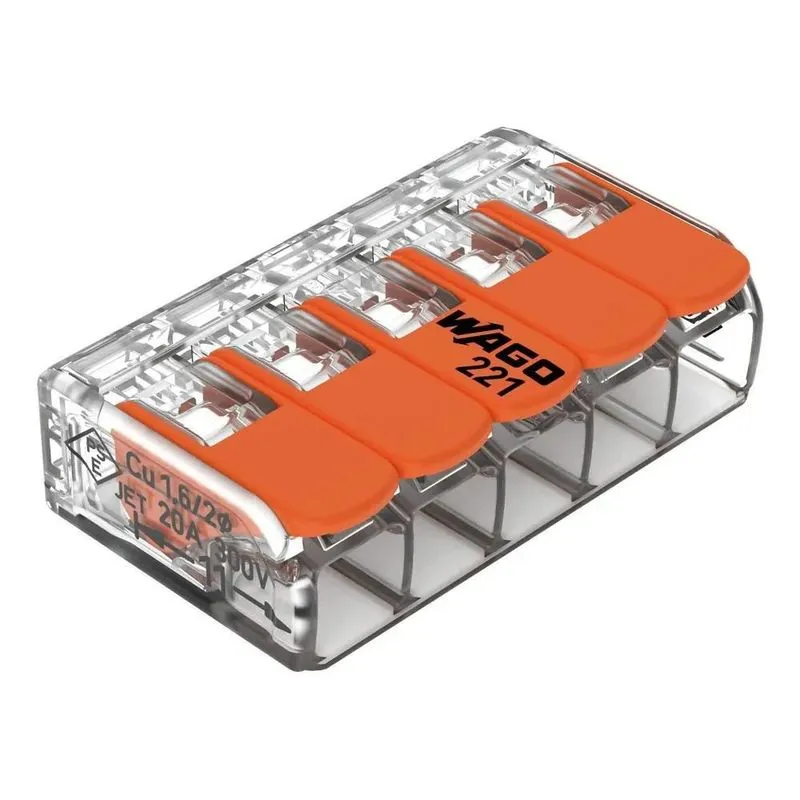 5 Pç Conector Wago Emenda 5 Vias Fios Cabos 4mm Mod 221-415