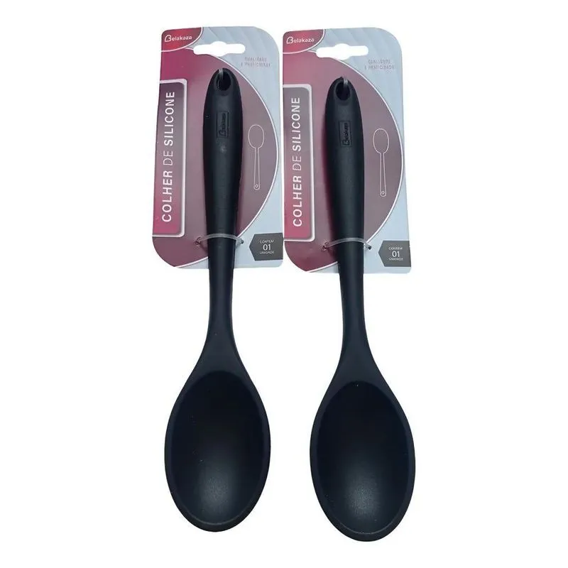 2 Colheres De Arroz Silicone Maciço Não Riscam Cor Preto