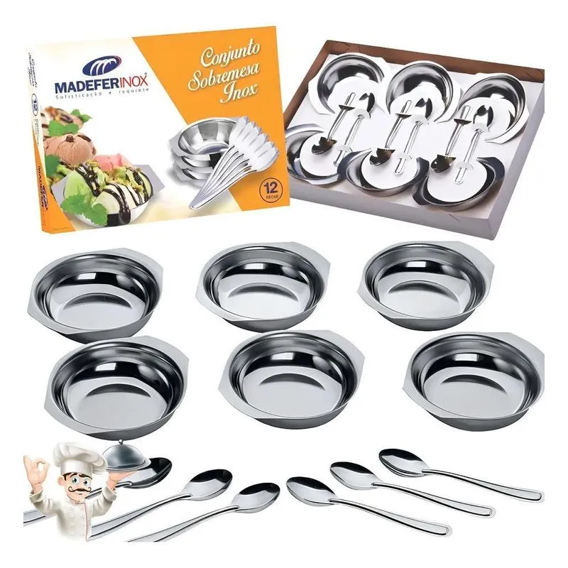 Conjunto Para Sobremesa 12 Peças Jogo De Taças Inox Gourmet