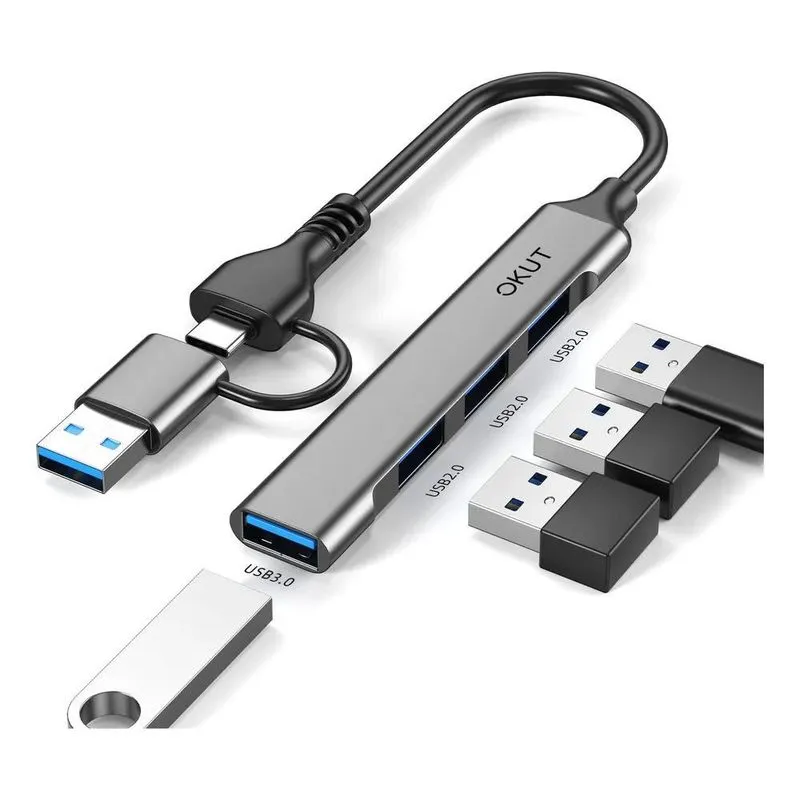 3x Hub 2 Em 1 Entrada Tipo C 4 Portas Usb3.0 Usb2.0 Hub Alum