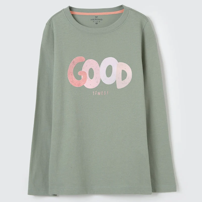 Camiseta Manga Longa Estampada Hering Infantil - Feminina 14 / Menina / Verde