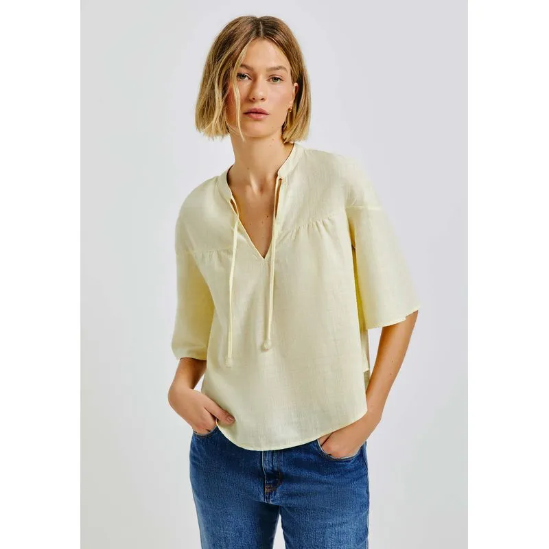 Blusa Feminina Manga 3/4 Texturizada - Amarelo P