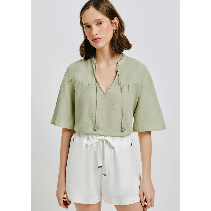 Blusa Feminina Manga 3/4 Texturizada - Verde XG