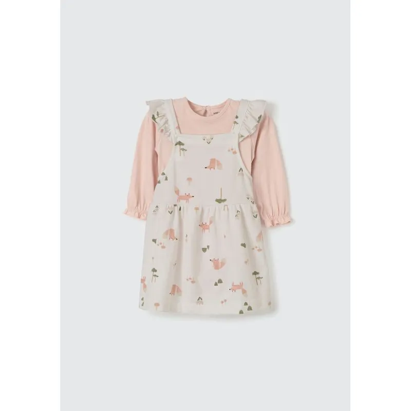 Conjunto Bebê Menina Body E Salopete Em Moletom Estampado - Off white 18M