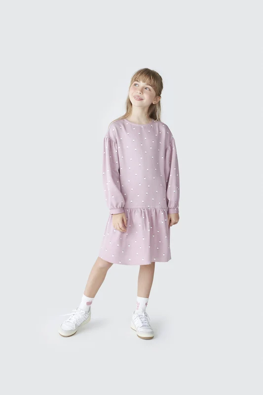 Vestido Manga Longa Lilás Estampado Hering Infantil - Feminino 06 / Menina