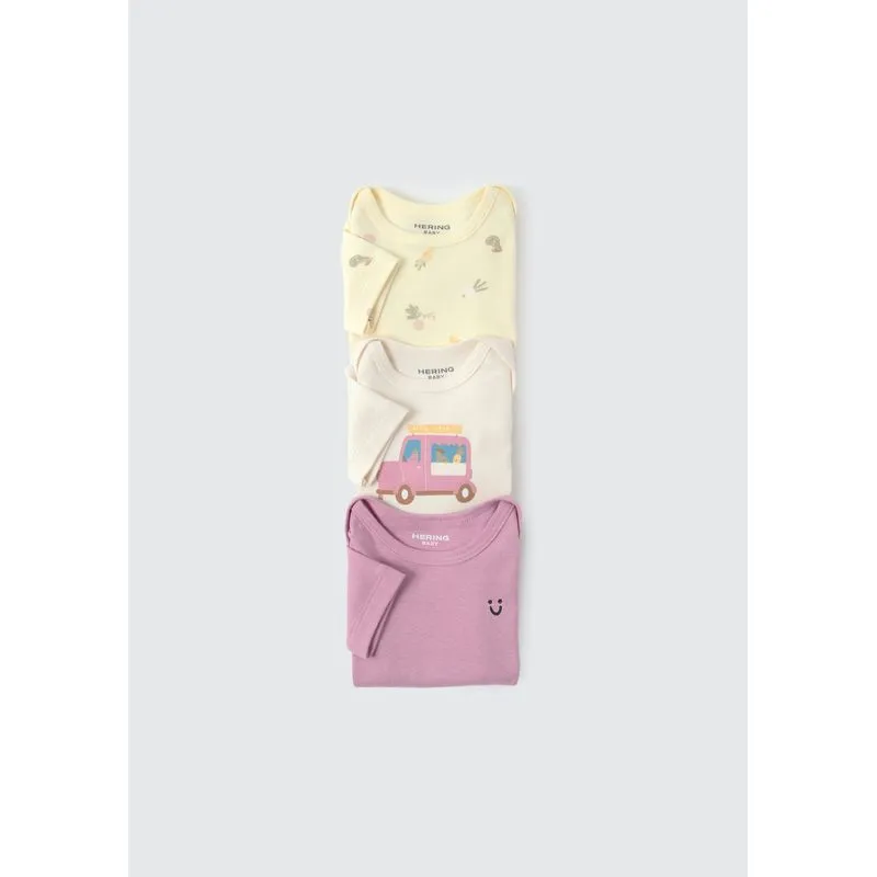Kit Com 3 Bodies Bebê Menina Em Ribana - Multicolorido 18M