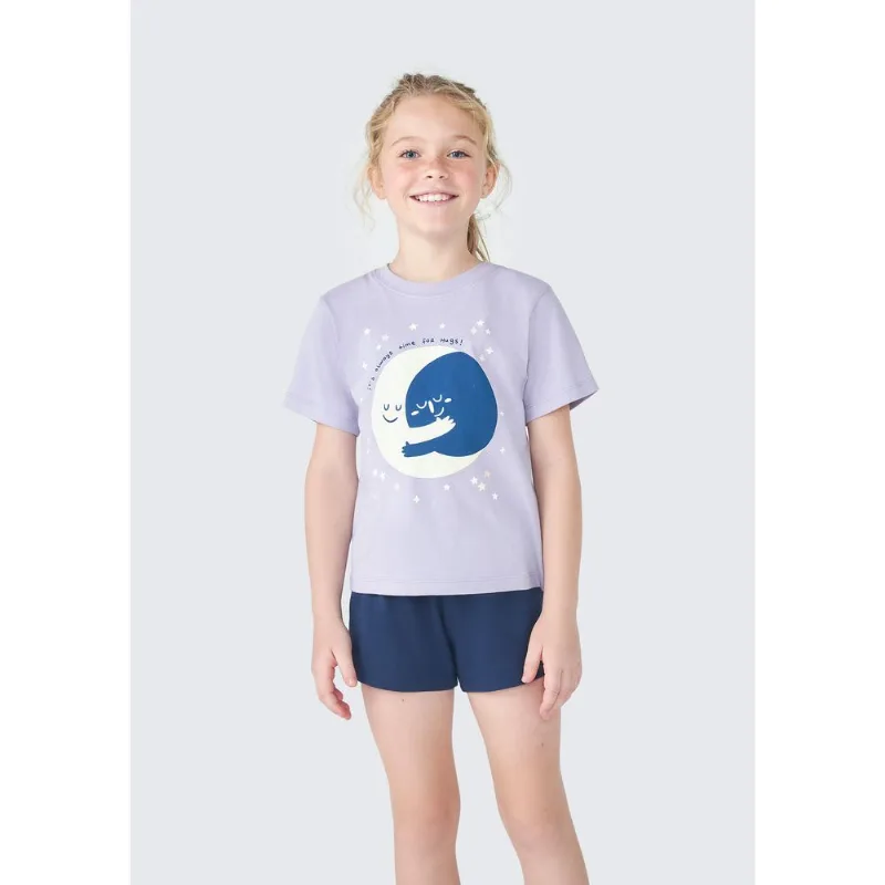 Pijama Infantil Menina Curto Com Estampa - Roxo 006