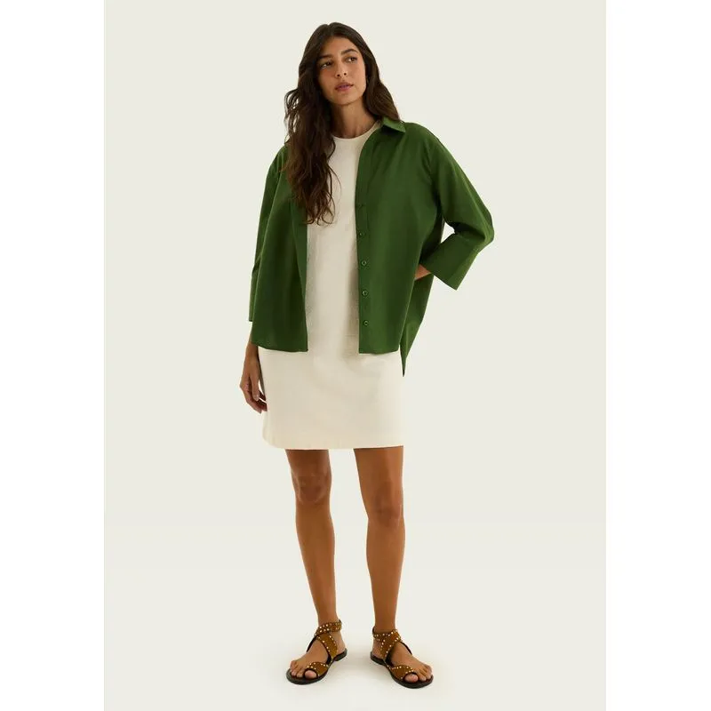 Vestido Básico Curto Texturizado Com Bolso - Creme XG