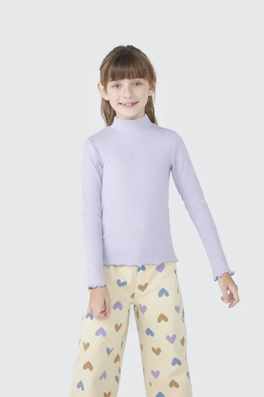 Camiseta Manga Longa Gola Alta Ribana Lilás Hering Infantil - Feminina 14 / Menina