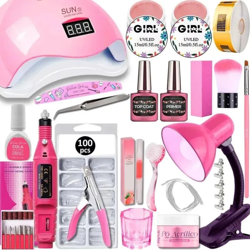 10x Kit Manicure Unhas Gel Acrigel Lixa Elétrica Cabine Sun