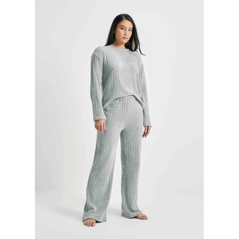 Pijama Longo Feminino Em Tricô Chenille - Verde XG