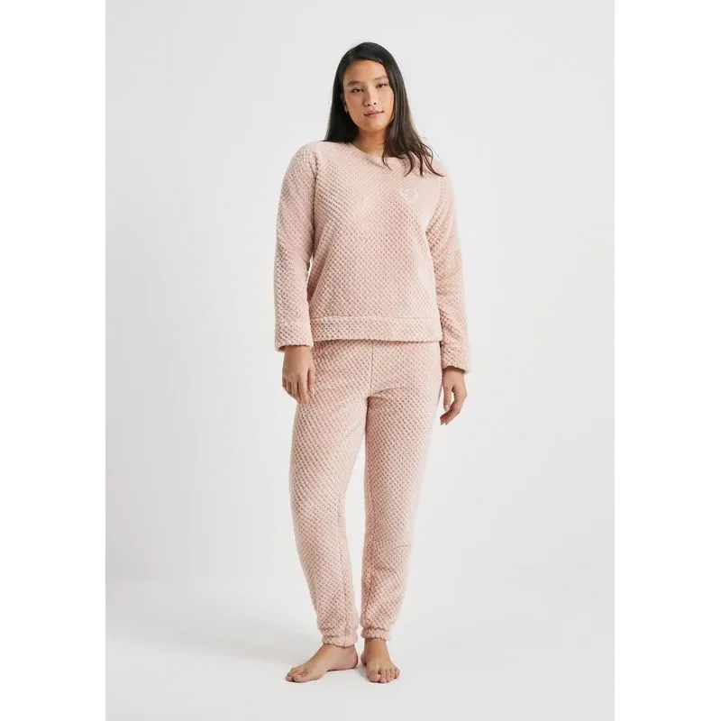 Pijama Longo Feminino Em Fleece - Rosa P