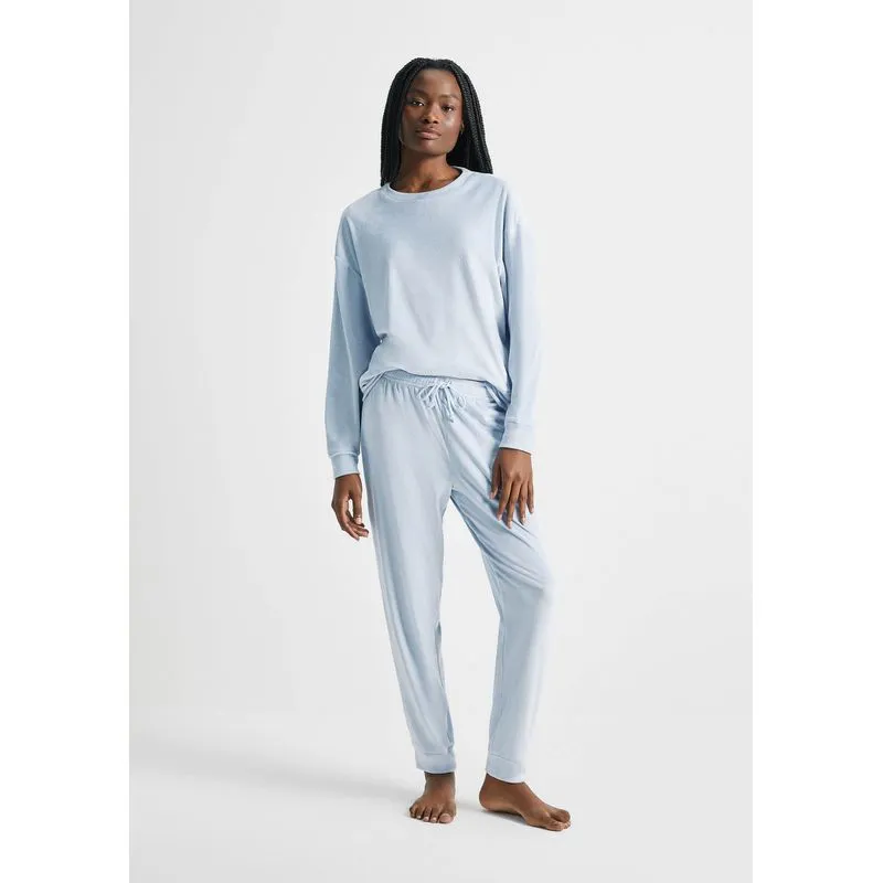 Pijama Longo Feminino Em Plush - Azul G